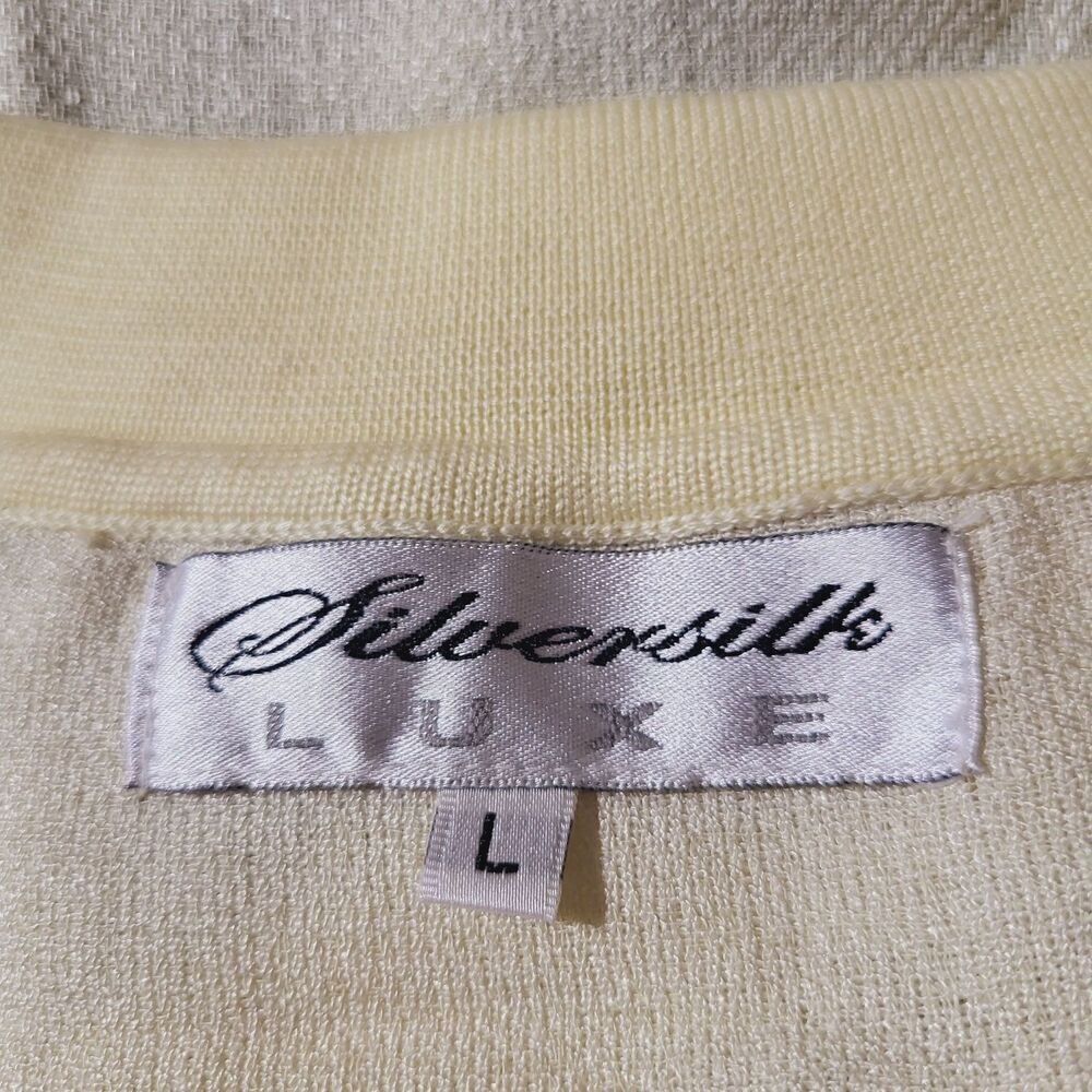 Silversilk Luxe Cream & Brown Linen Blend Knit Button-Up Cardigan Unisex L-‎ XL - Picture 2 of 9